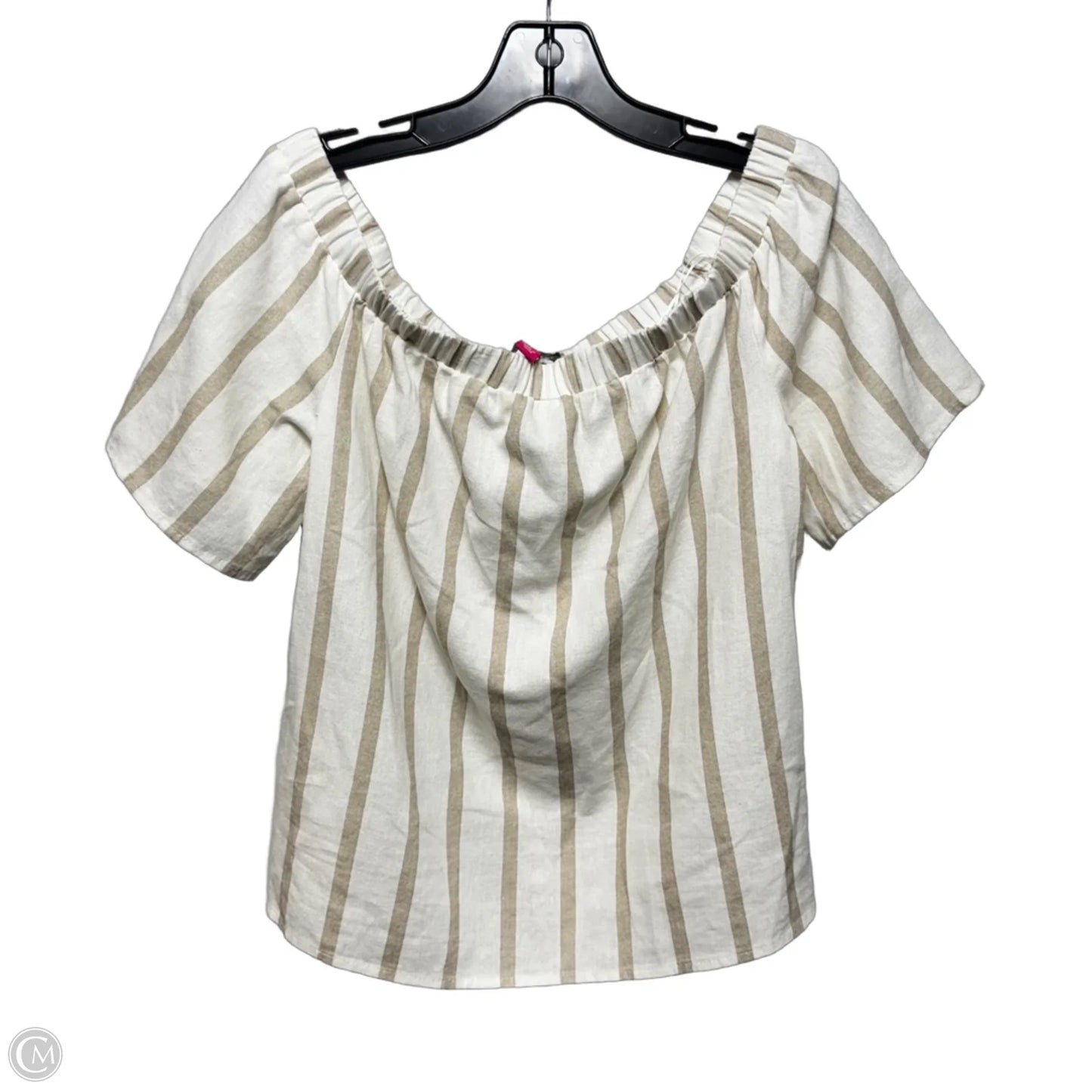 Linen Blend Off Shoulder Top Short Sleeve By Vince Camuto In Striped Pattern, Size: S