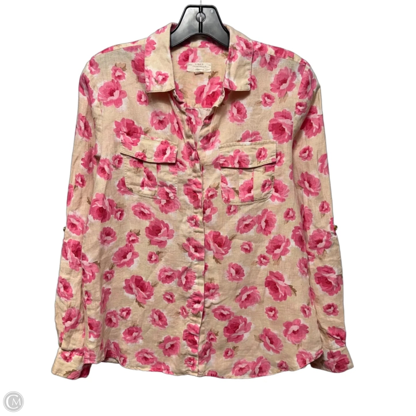Linen Top Long Sleeve By Charter Club In Floral Print, Size: S