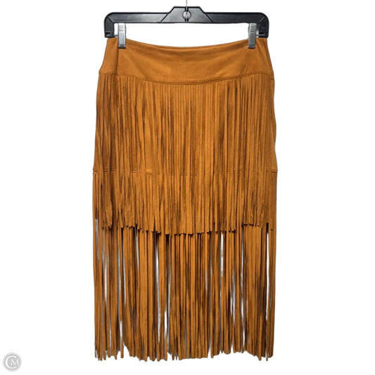 Fringe Faux Suede Skirt Maxi By Blue Rain In Brown, Size: S