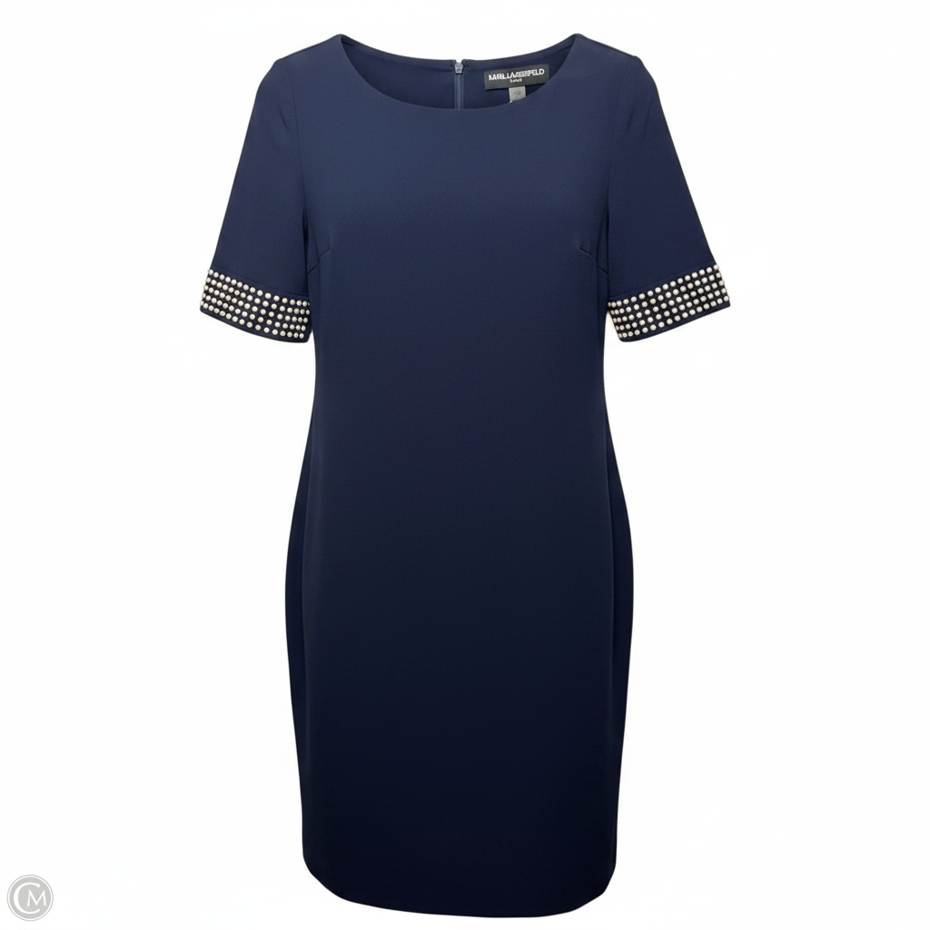 Athena Embellished Scuba Sheath Dress Designer By Karl Lagerfeld In Navy, Size: 6