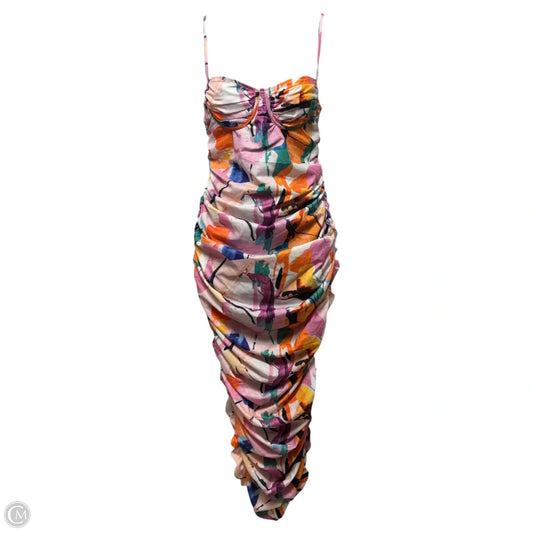 Multicolor Abstract Print Ruched Midi Dress By Pretty Little Thing In Multi-colored, Size: 6