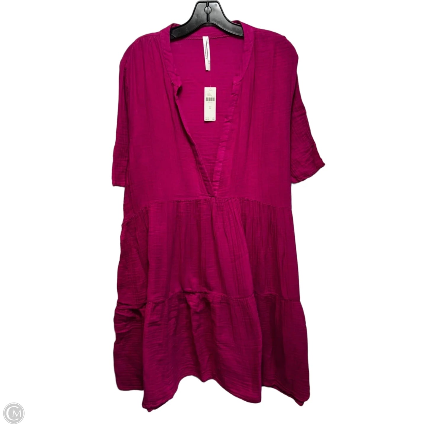 The Kallie Tiered Cotton Gauze Flowy V-Neck Mini Tunic Dress By Anthropologie In Pink, Size: XL