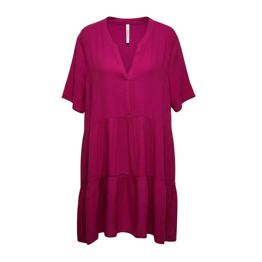 The Kallie Tiered Cotton Gauze Flowy V-Neck Mini Tunic Dress By Anthropologie In Pink, Size: XL