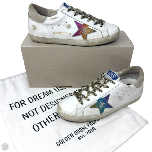 Superstar Sneakers In White Leather Rainbow Luxury Designer By Golden Goose In White, Size: 7 (37)
