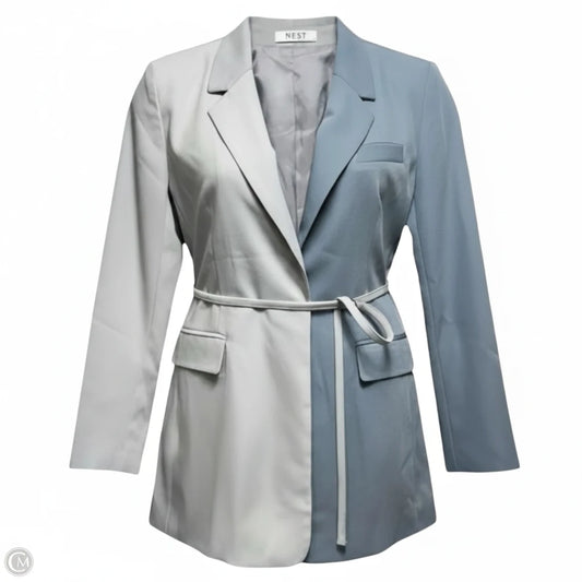 Molly Color Block Blazer By Black Label In Grey & Blue, Size: S