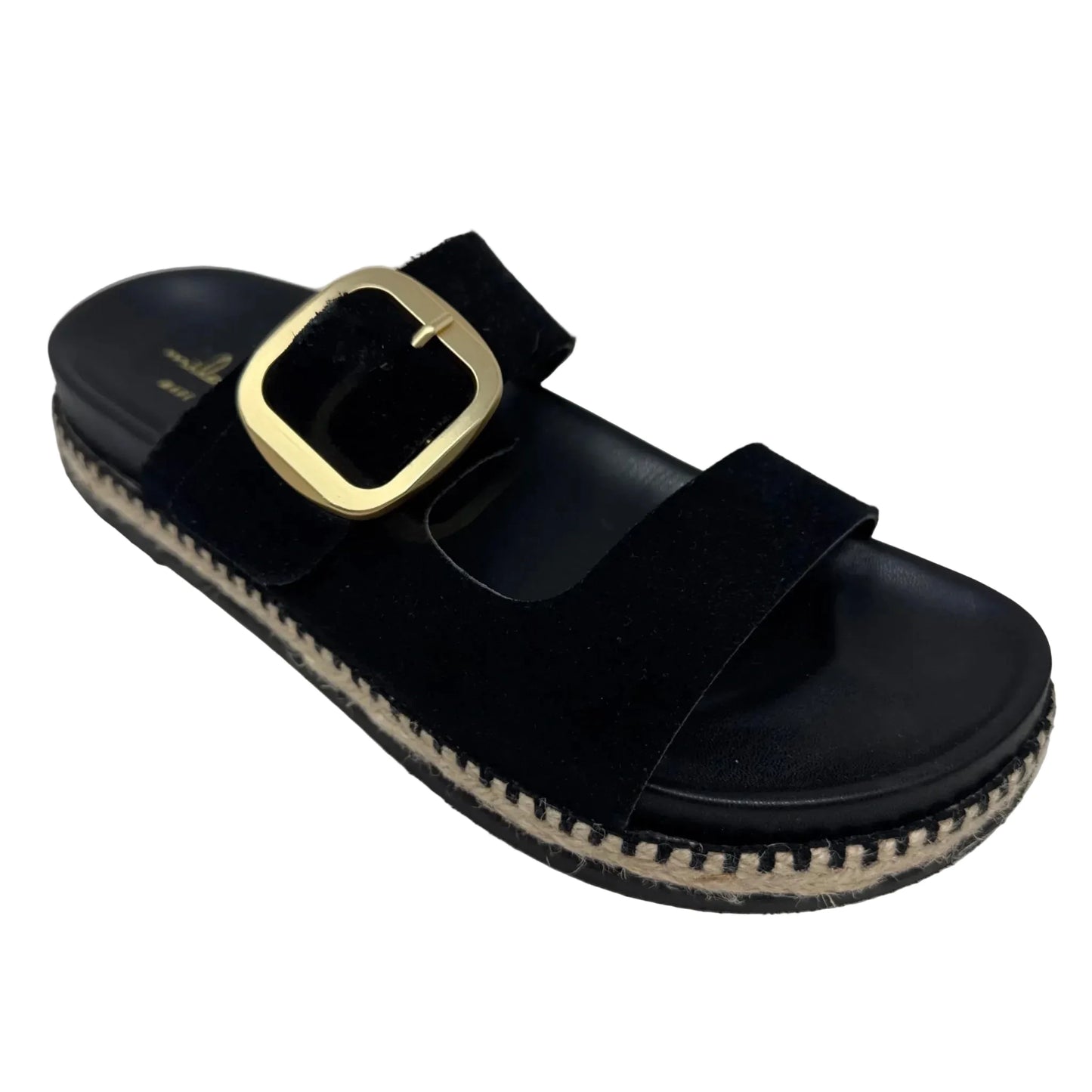 Suede Buckle Slide Sandals Flats By Mila Paoli In Black & Cream, Size: 7.5