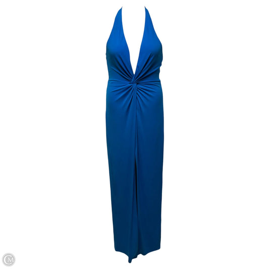 Front Slit Halter Dress Casual Maxi By Badgley Mischka In Blue, Size: 6