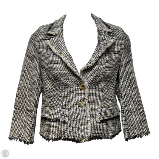 Wool Blend Blazer Designer By Escada In Grey & White, Size: 12 (42)