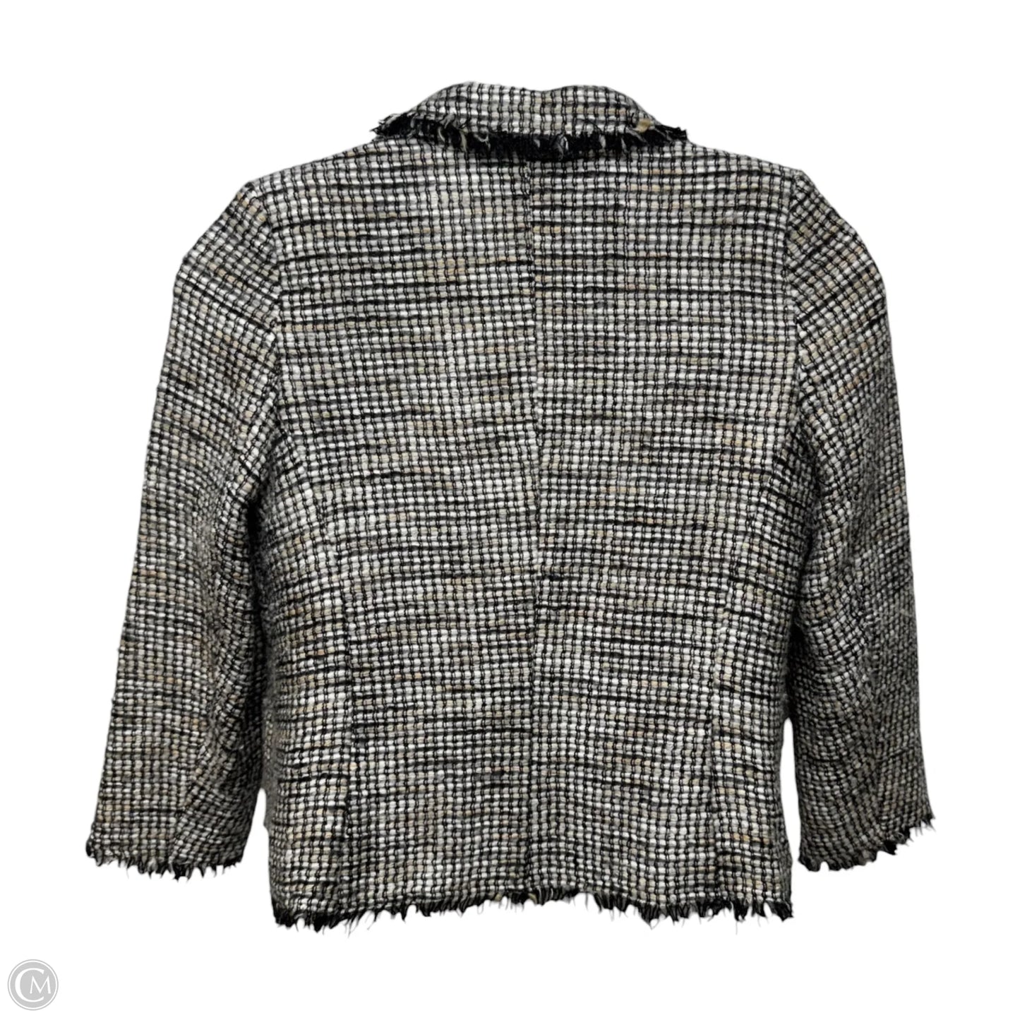 Wool Blend Blazer Designer By Escada In Grey & White, Size: 12 (42)