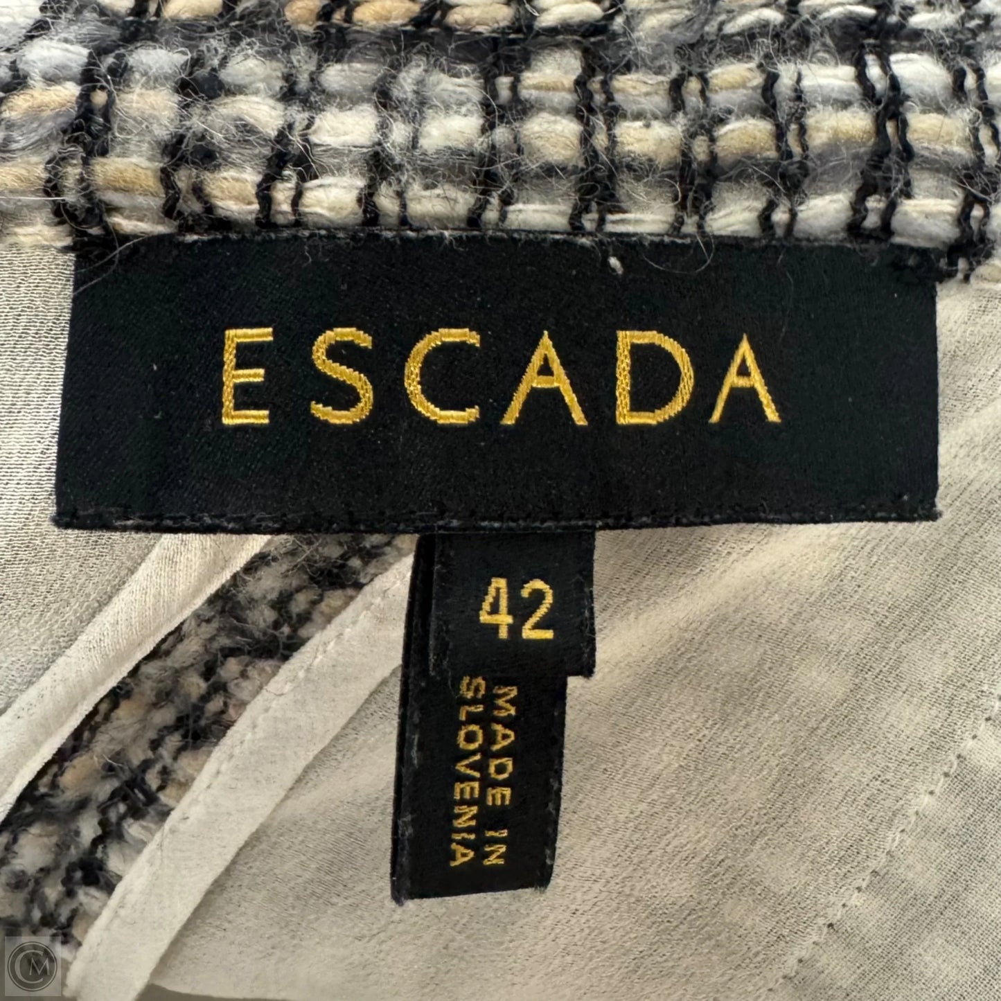 Wool Blend Blazer Designer By Escada In Grey & White, Size: 12 (42)