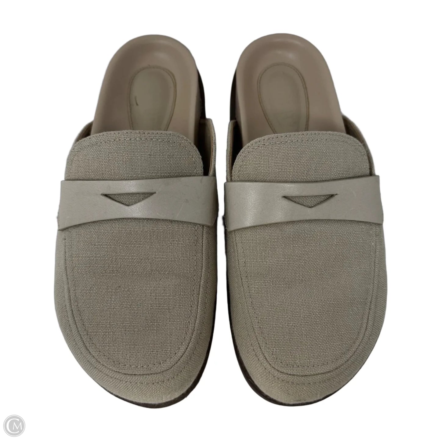 Ava Linen Flat Slides By Schutz In Beige, Size: 11