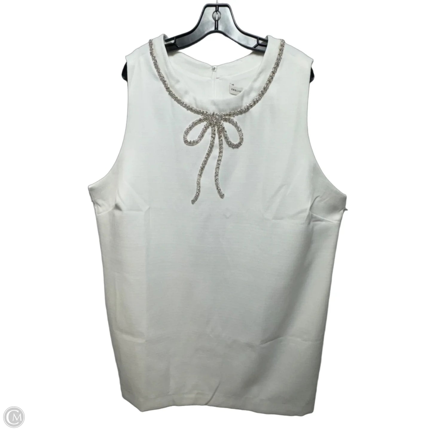 RHINESTONE BOW EMBELLISHED MINI DRESS By English Factory In White, Size: 3x