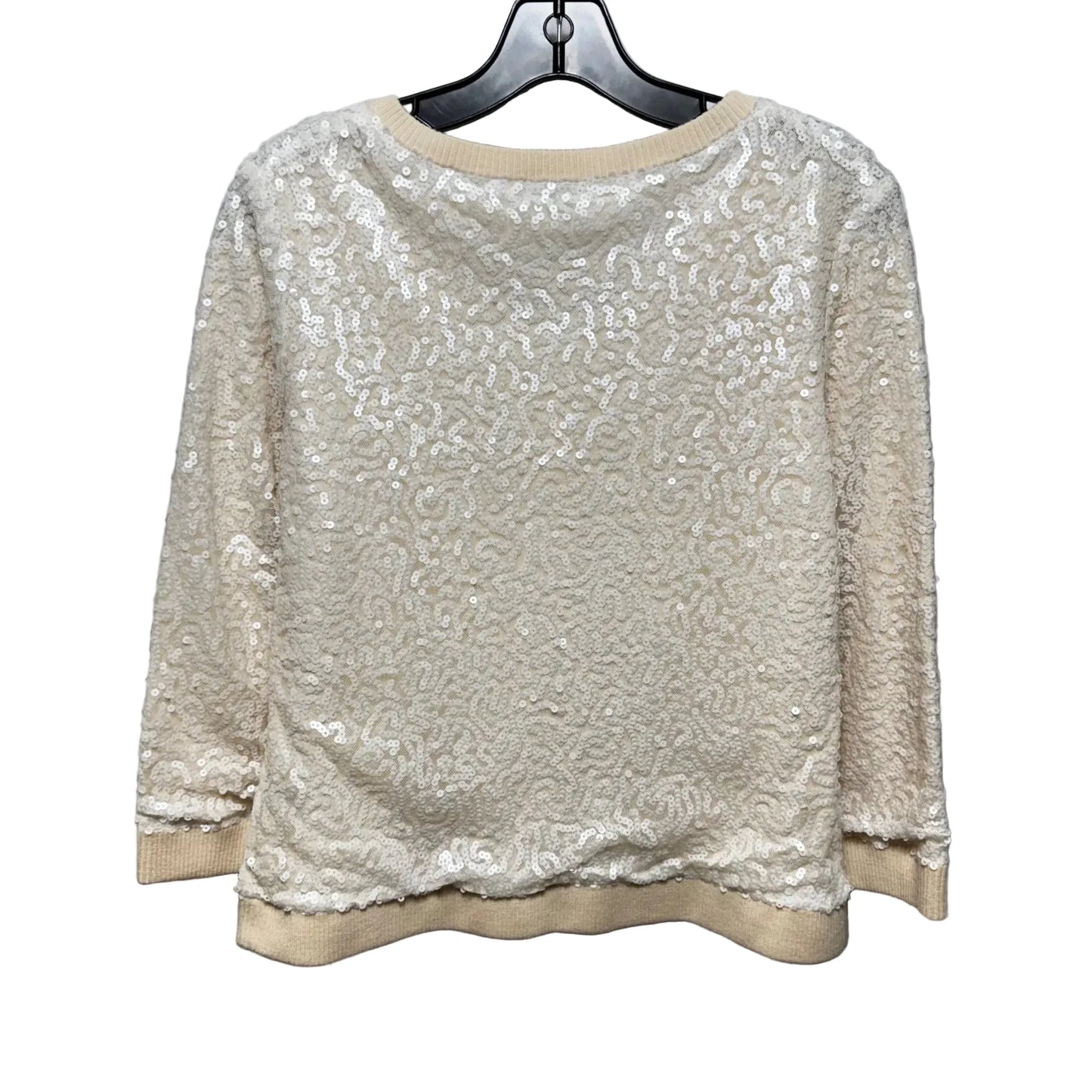 Sequin Wool Sweater Cardigan Designer By Lafayette 148 In Cream, Size: M