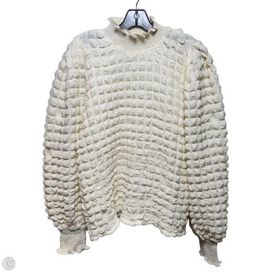 Mock Neck Popcorn Top Long Sleeve By Endless Rose In Cream, Size: M