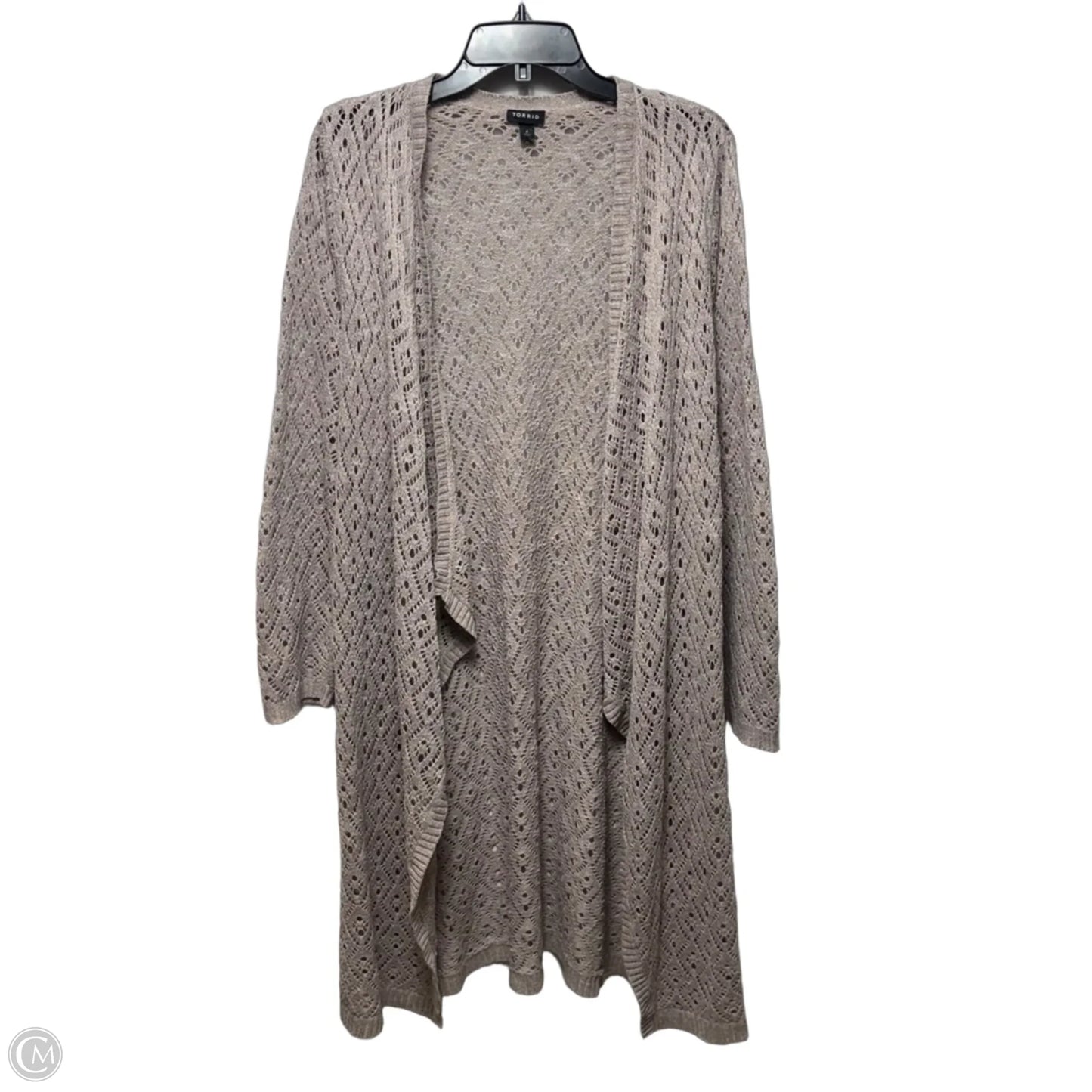 Open Knit Sweater Cardigan By Torrid In Taupe, Size: 4x