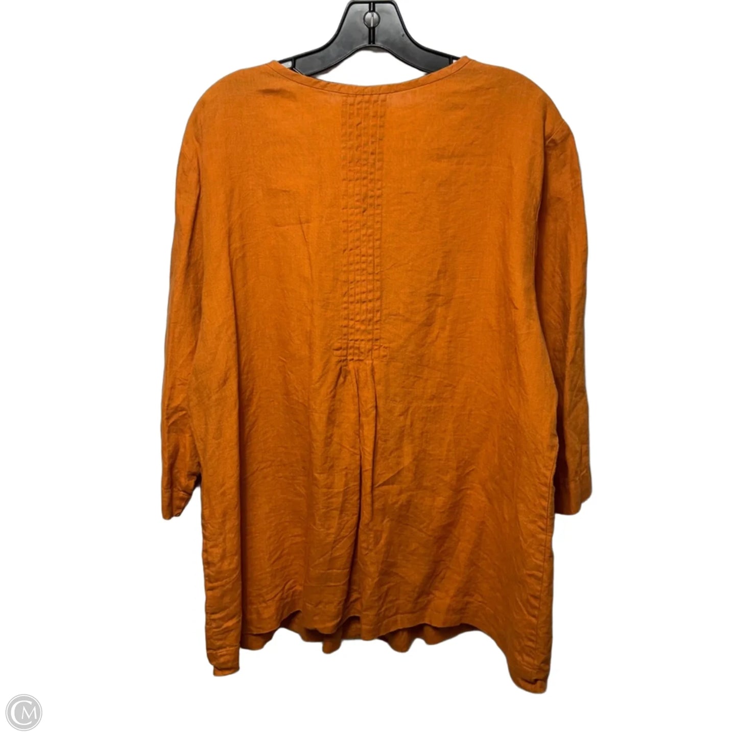 Linen Top 3/4 Sleeve By Eileen Fisher In Orange, Size: 1x
