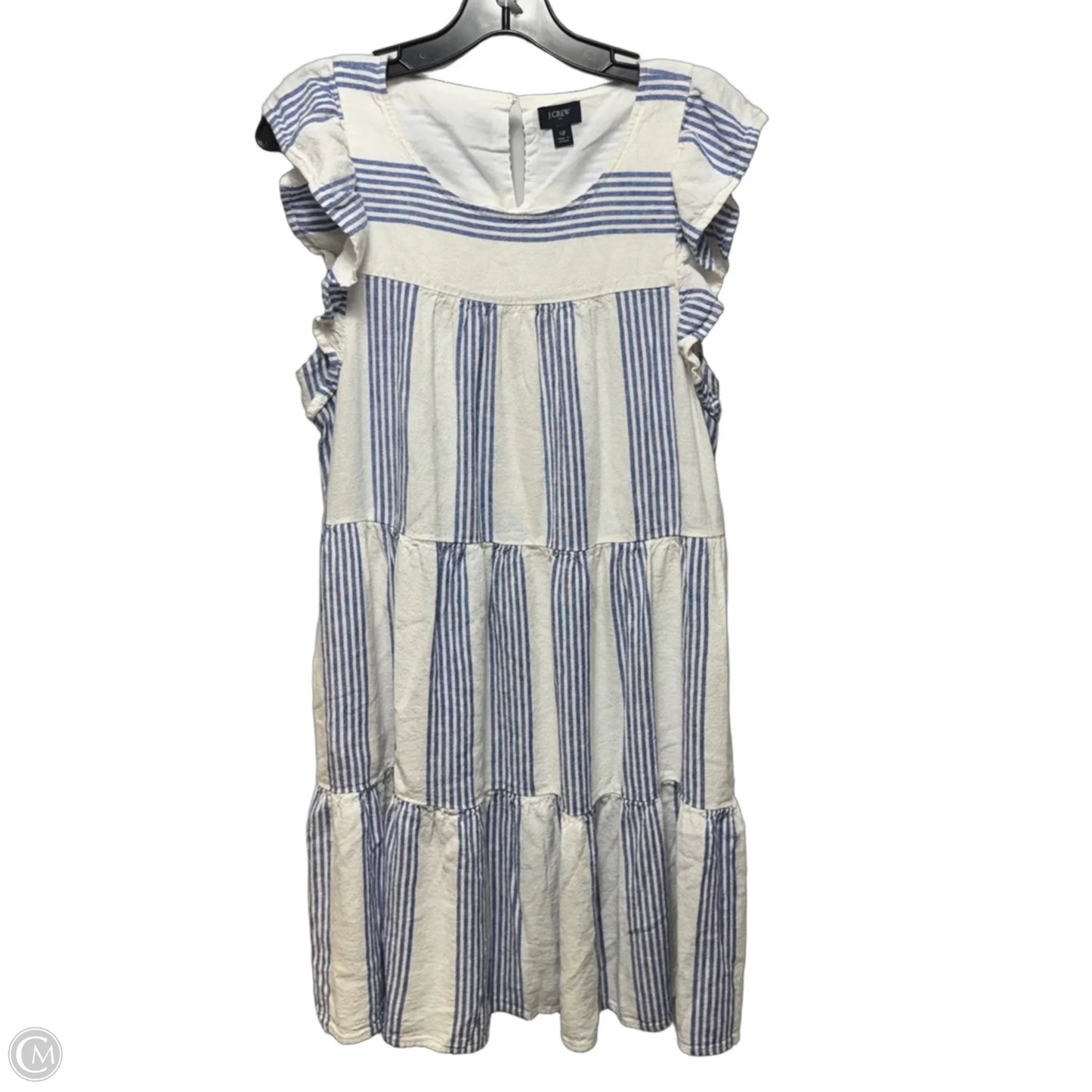 Tiered Linen Blend Mini Dress By J. Crew In Striped Pattern, Size: 12