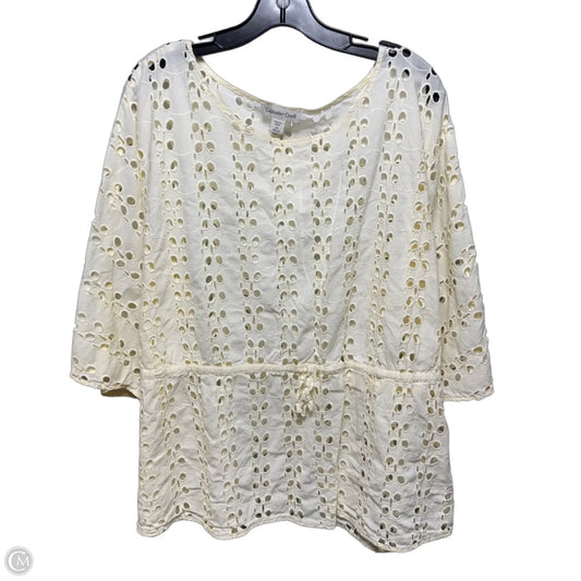 Eyelet Top Short Sleeve By Coldwater Creek In Cream, Size: 2x