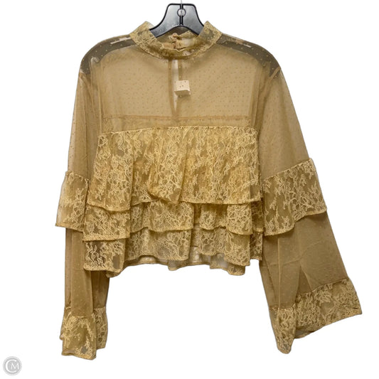 Sheer Lace Top Long Sleeve By Loft In Tan, Size: L