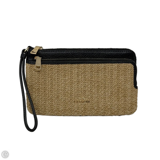 Straw & Leather Double Zip Wallet Designer By Coach, Size: Large