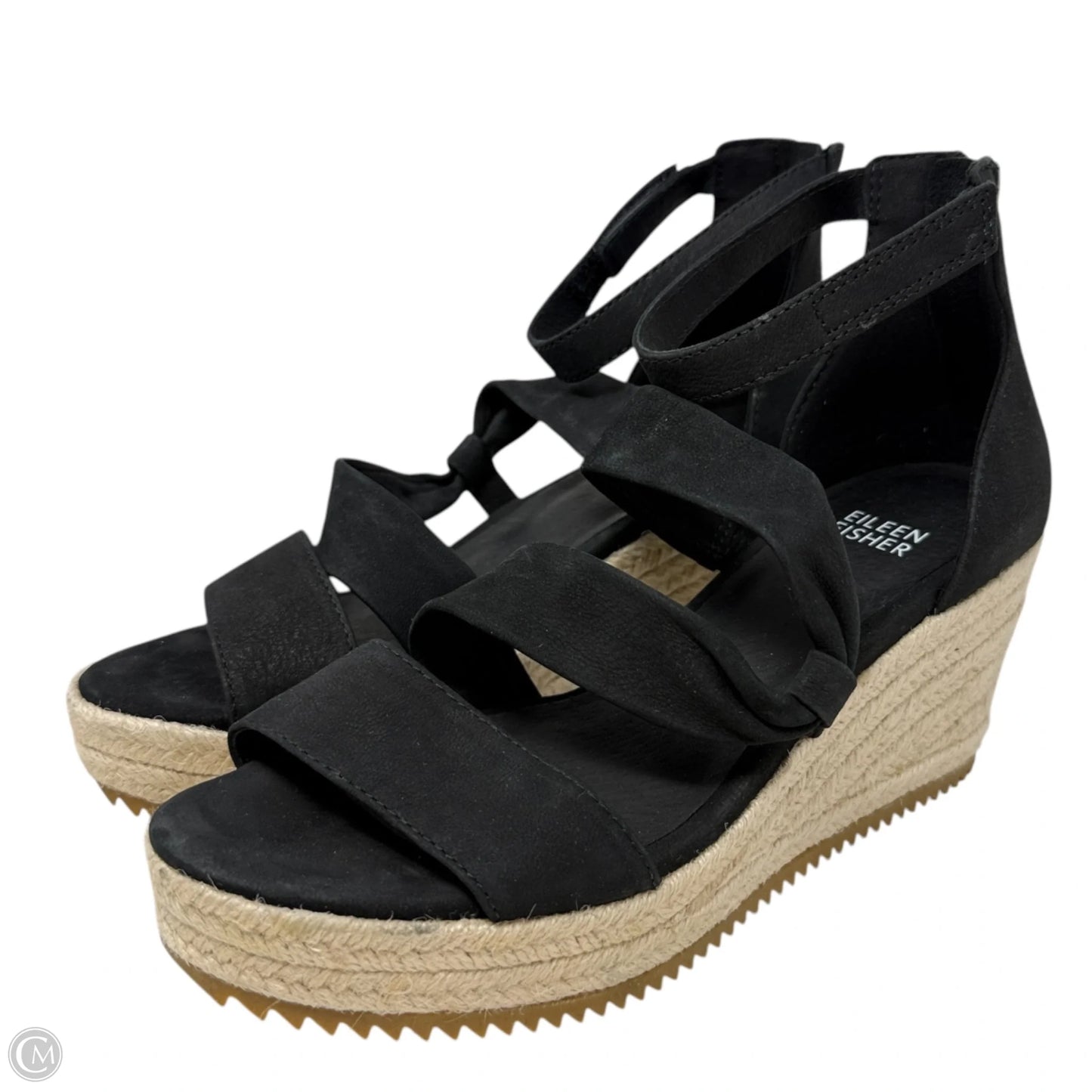 Wisp Tumbled Nubuck Espadrille Wedge Sandals  By Eileen Fisher In Black, Size: 6