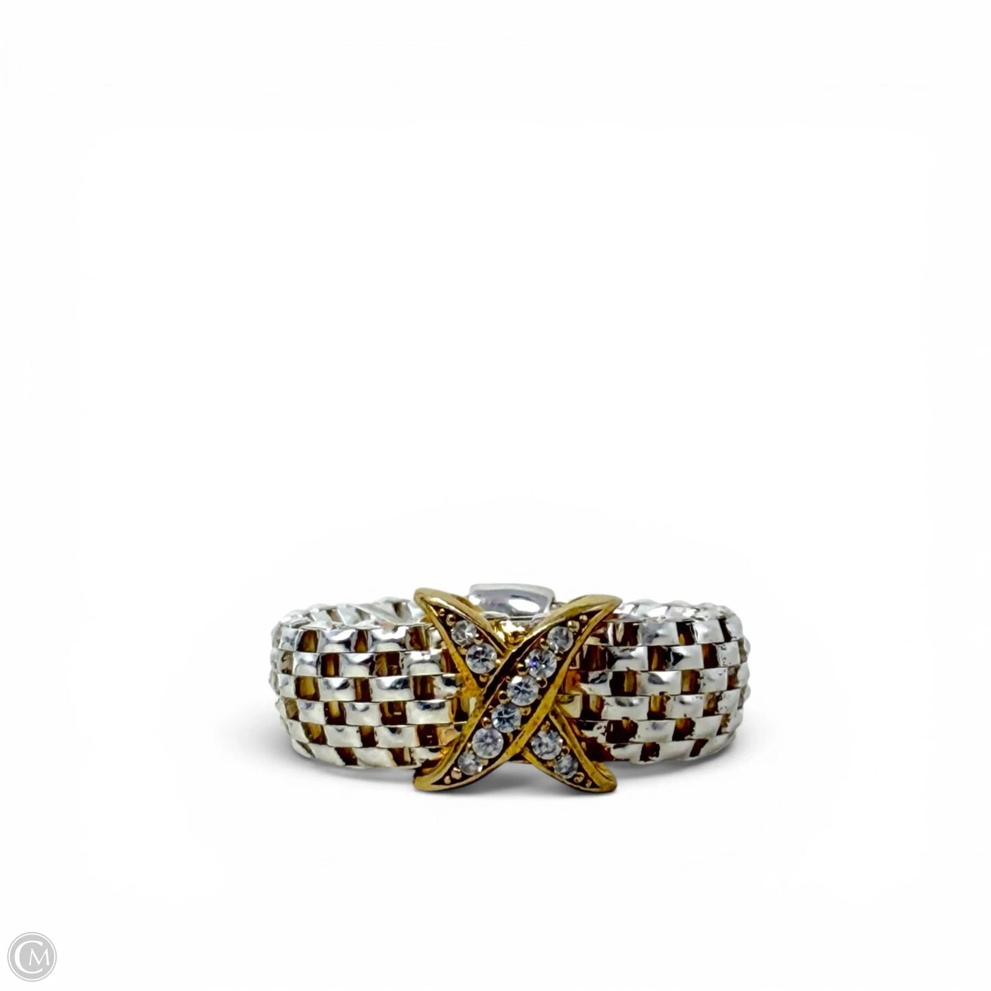 Italian Vermeil "X" CZ Sterling Silver Mesh Expandable Band Ring By Dyadema Italy, Size: 6.5