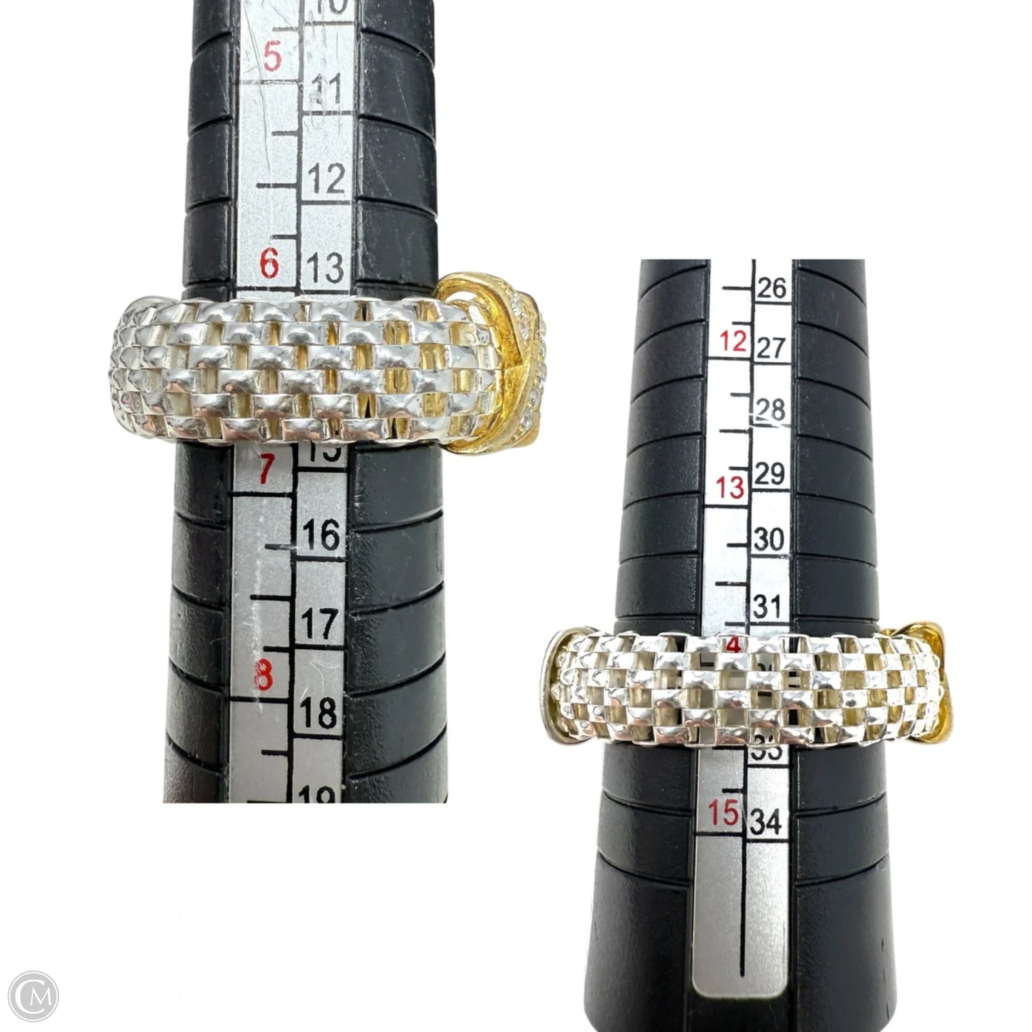 Italian Vermeil "X" CZ Sterling Silver Mesh Expandable Band Ring By Dyadema Italy, Size: 6.5