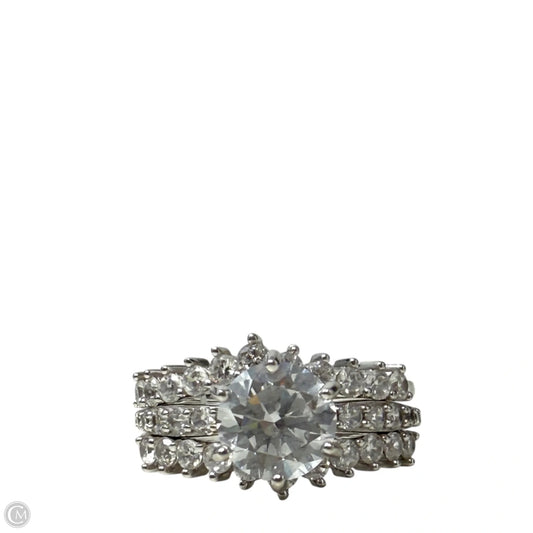 Sterling Silver & Clear Stone Engagement Bridal Ring Set, Size: 03 Piece Set