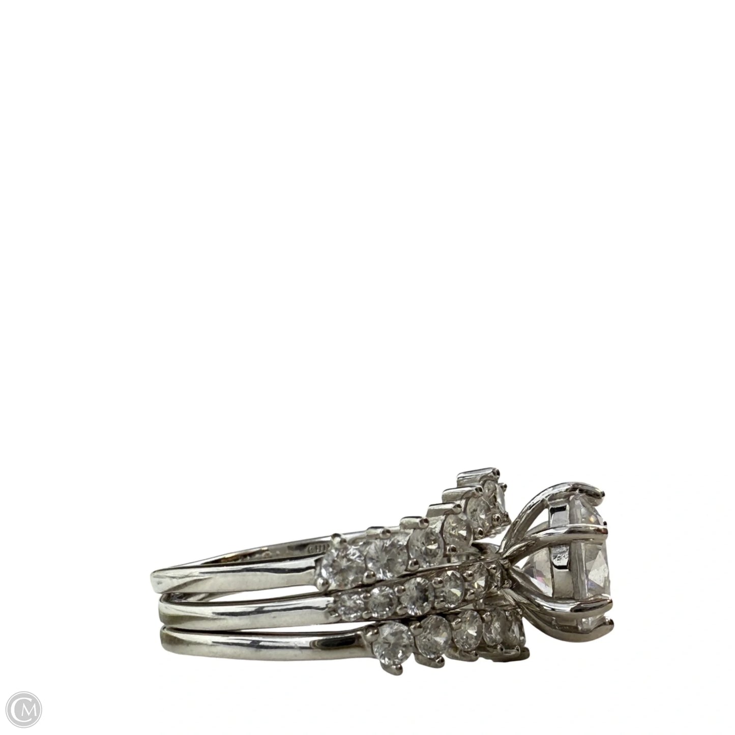 Sterling Silver & Clear Stone Engagement Bridal Ring Set, Size: 03 Piece Set