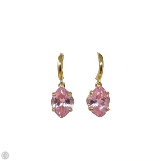 Treasure Trove Gold Tone & Pink Crystal Huggie Hoop Dangle Earrings By Kate Spade