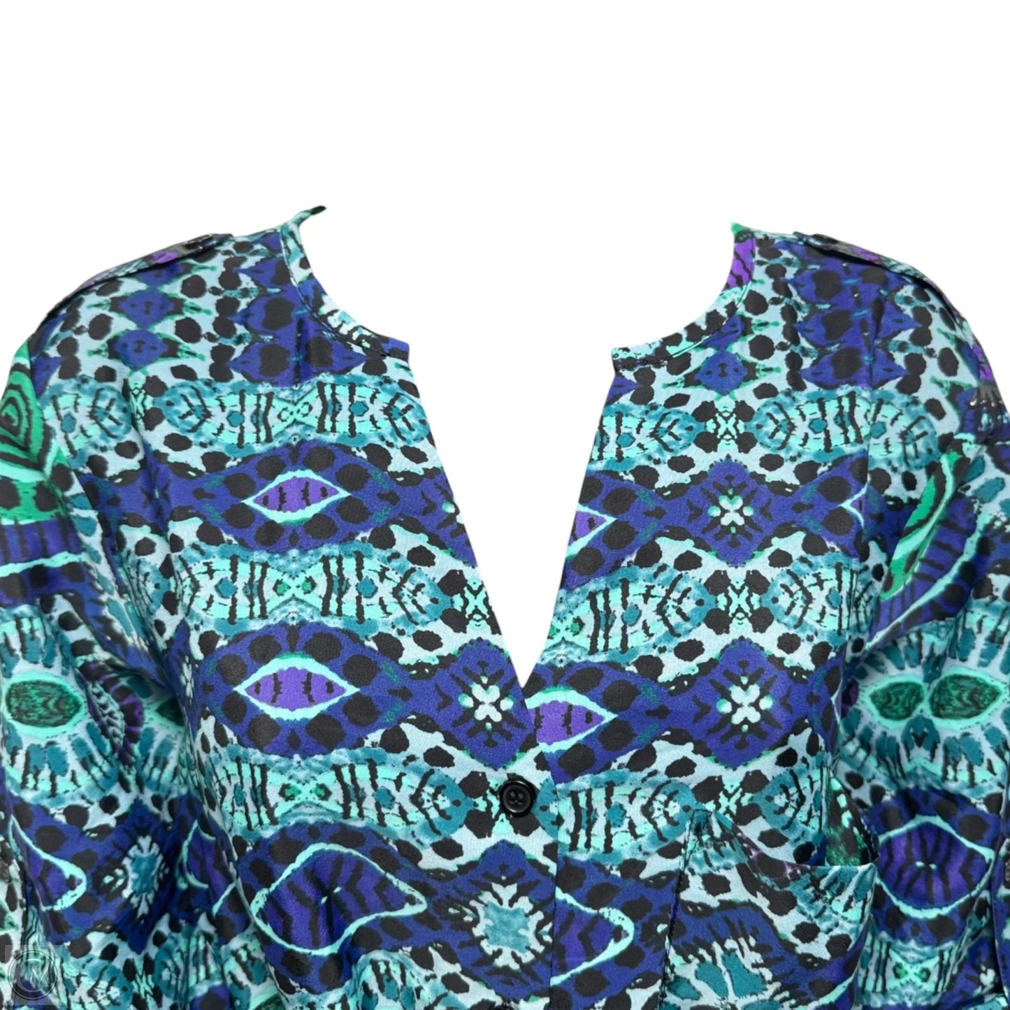 Ikat Frequencies Shirt Dress By Maeve In Blue & Green, Size: S
