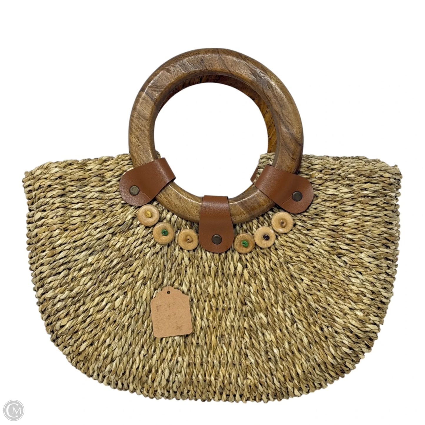 Woven Grass Tote With Wood Handles, Size: Small