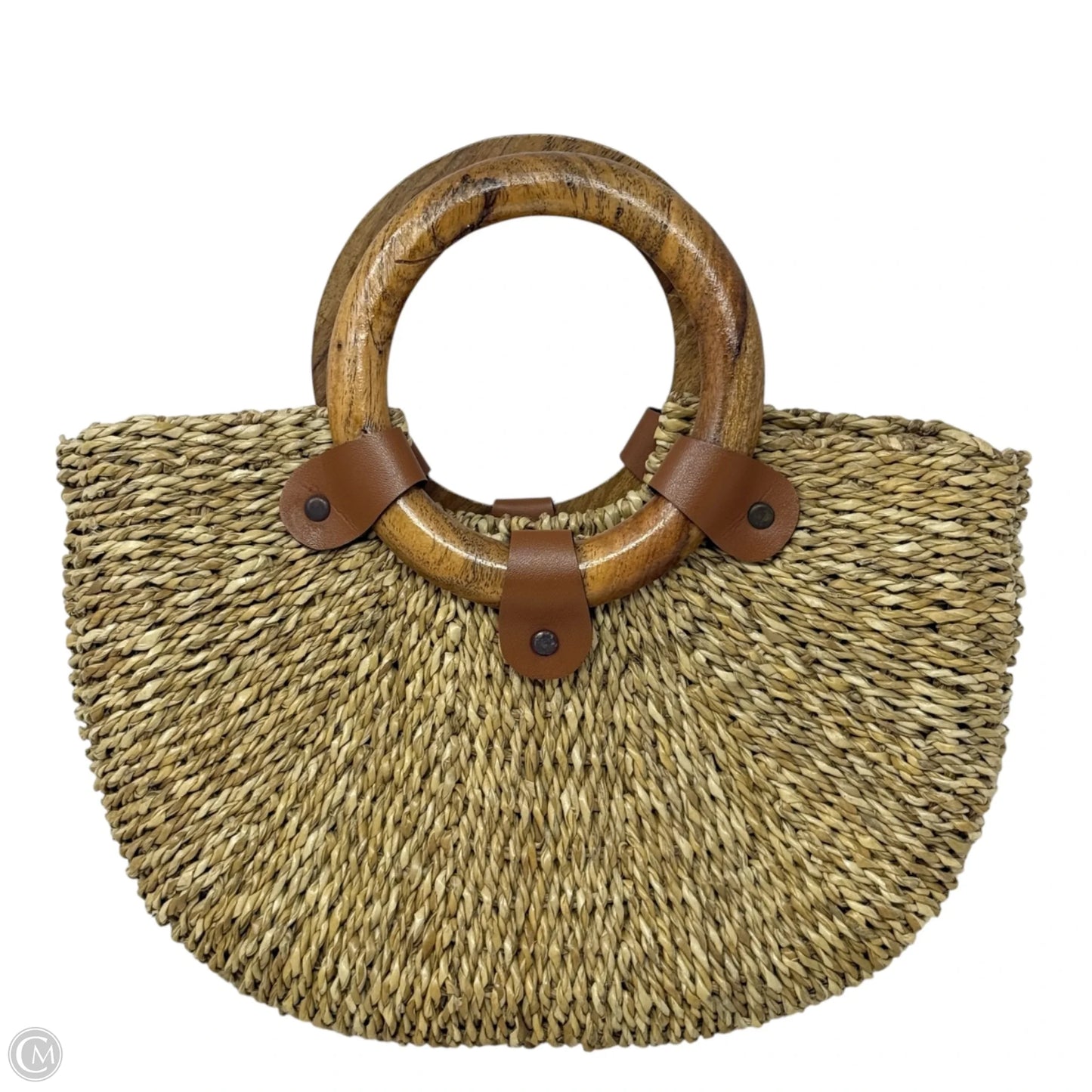 Woven Grass Tote With Wood Handles, Size: Small