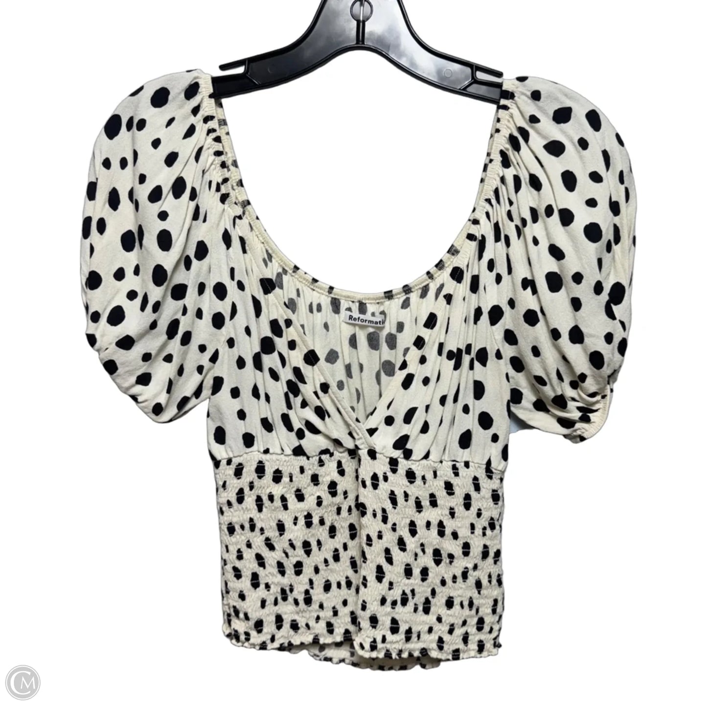 Smocked Waist Top Short Sleeve By Reformation In Polkadot Pattern, Size: M