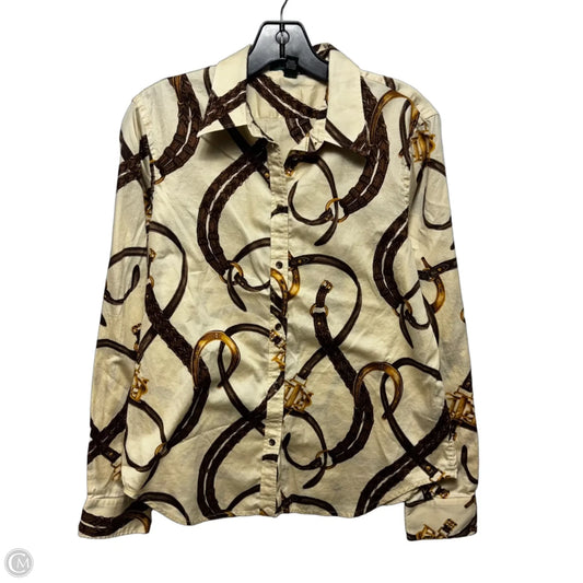 Top Long Sleeve By Lauren By Ralph Lauren In Brown & Cream, Size: L
