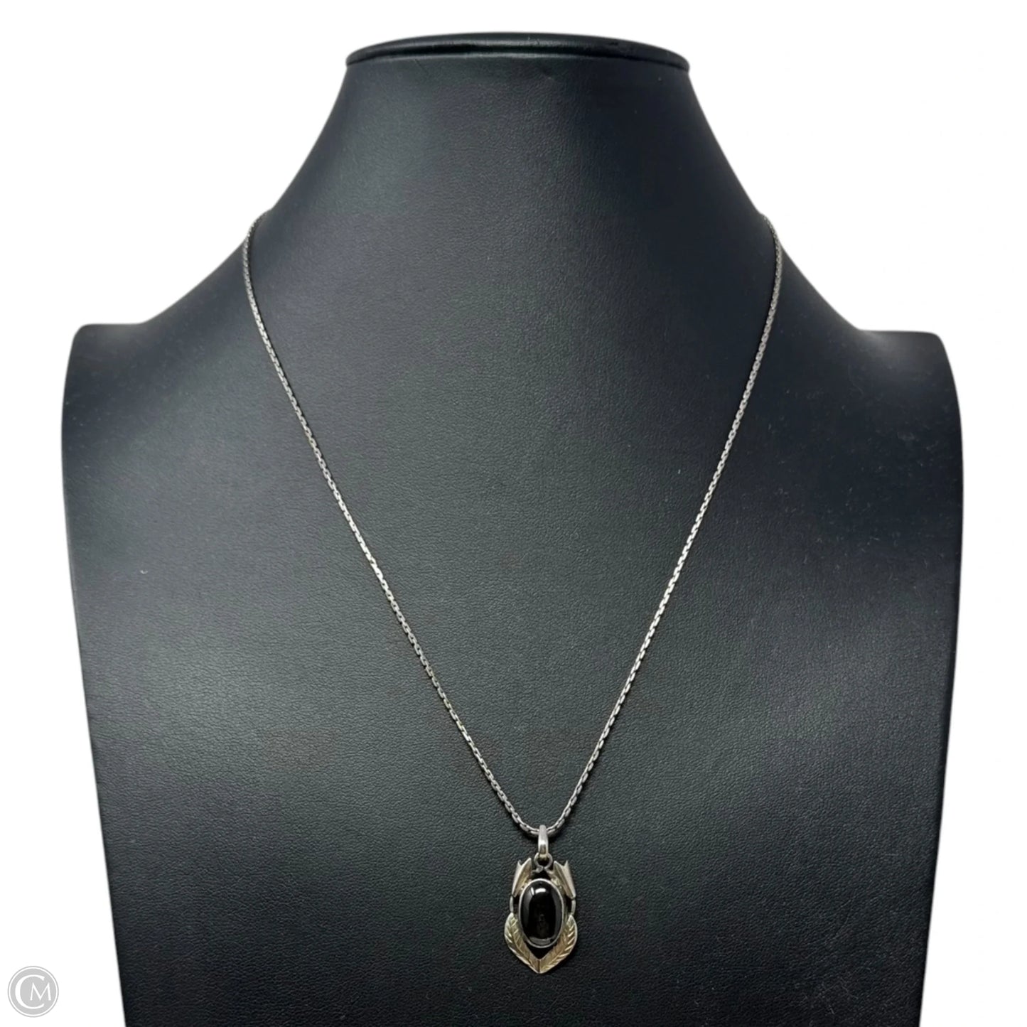 Grey Sterling Set Stone Pendant Necklace