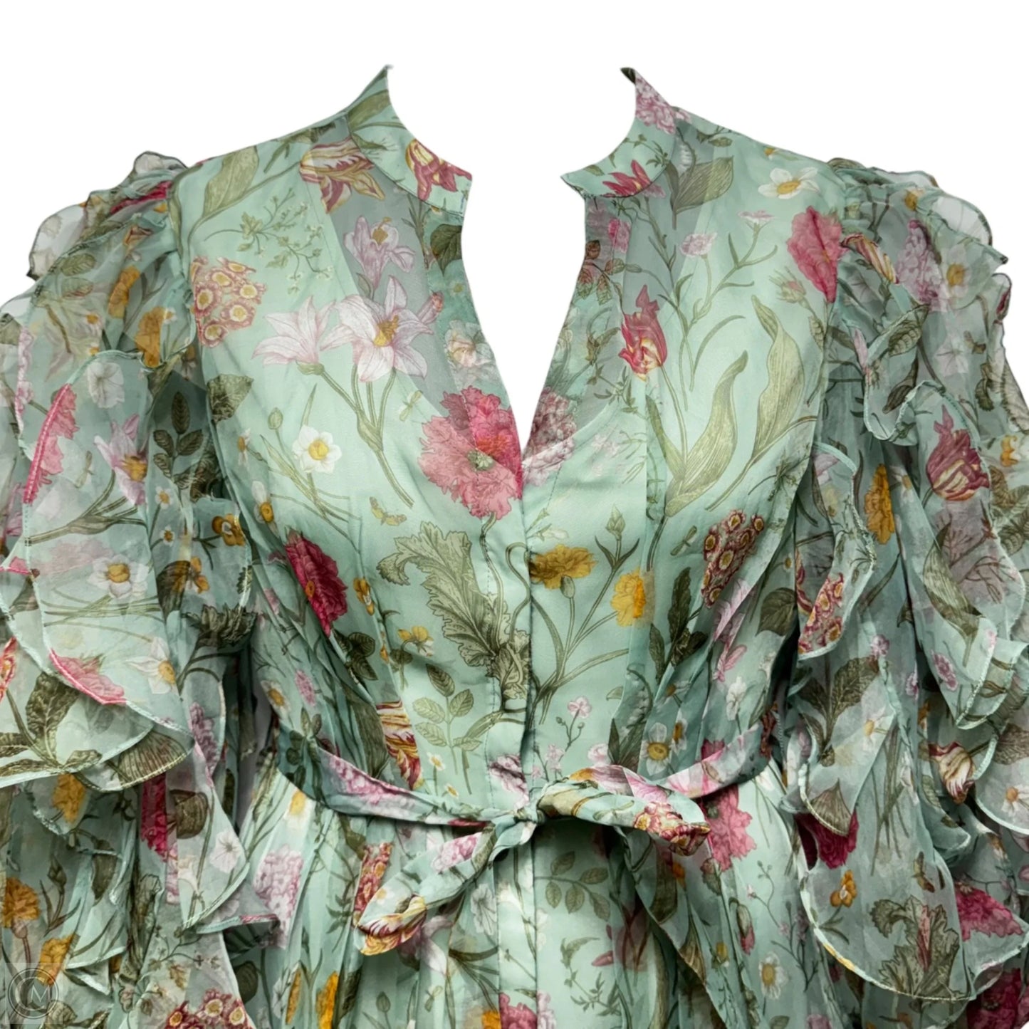 Ruffle Sleeve Organza Maxi Dress By Pankaj & Nidhi X Anthropologie In Floral Print, Size: M