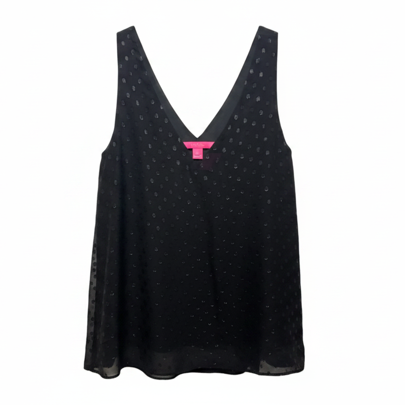 Silk Metallic Top Sleeveless Designer By Lilly Pulitzer In Black, Size: L