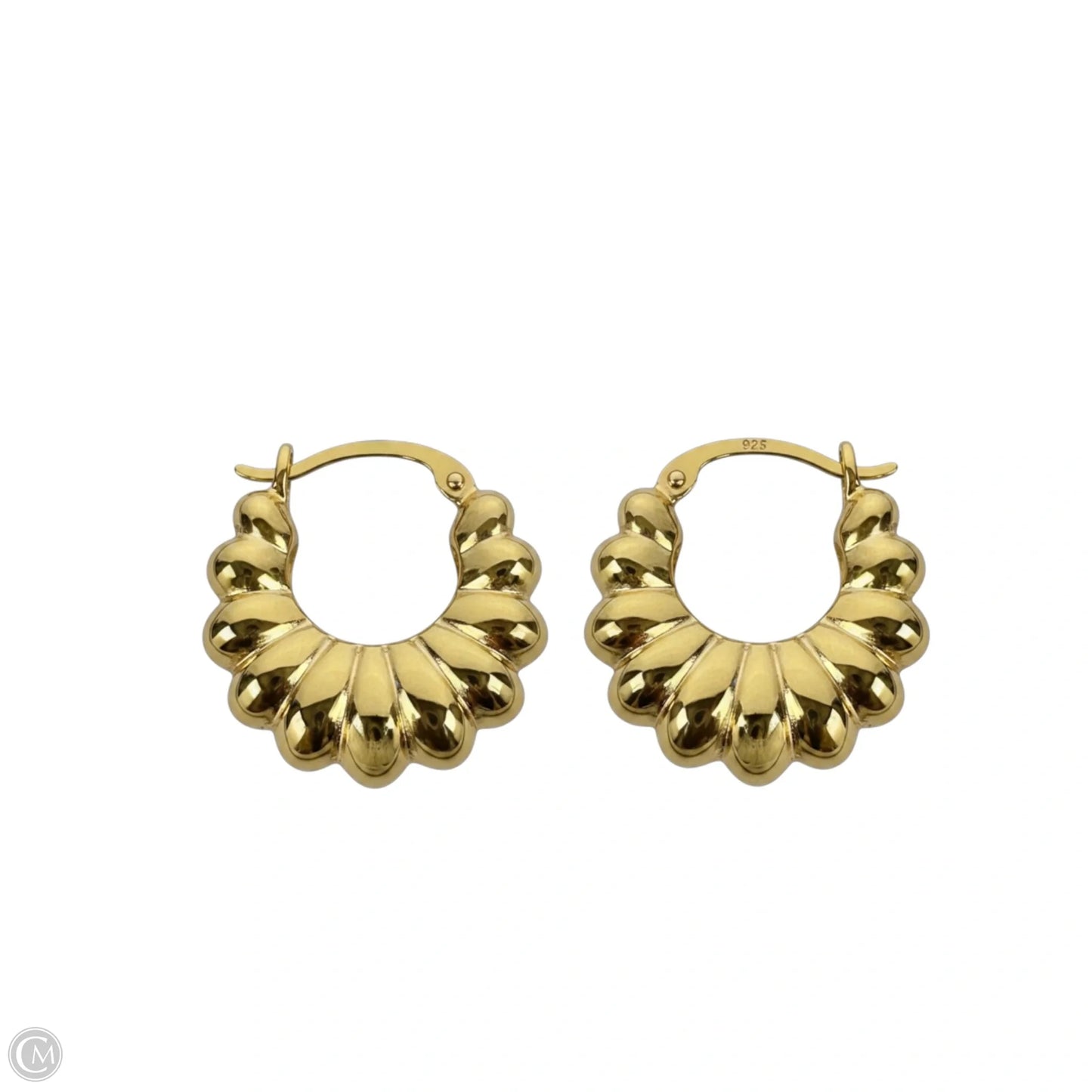 Puffy Ribbed Gold Over Sterling Silver Hoop Earrings