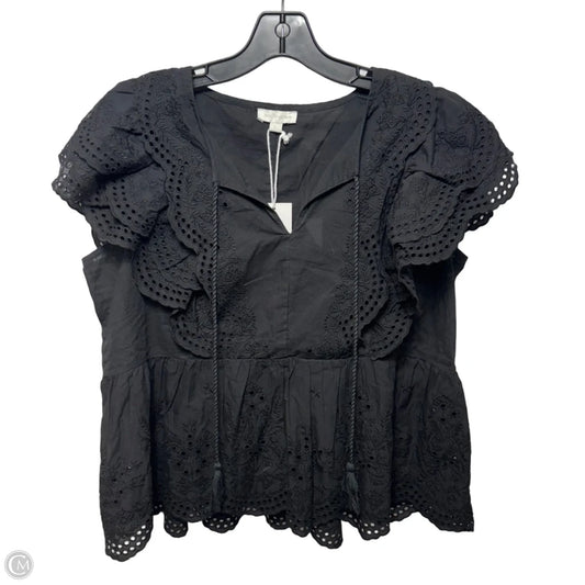 Eyelet Top Short Sleeve By Jennifer & Grace In Black, Size: L