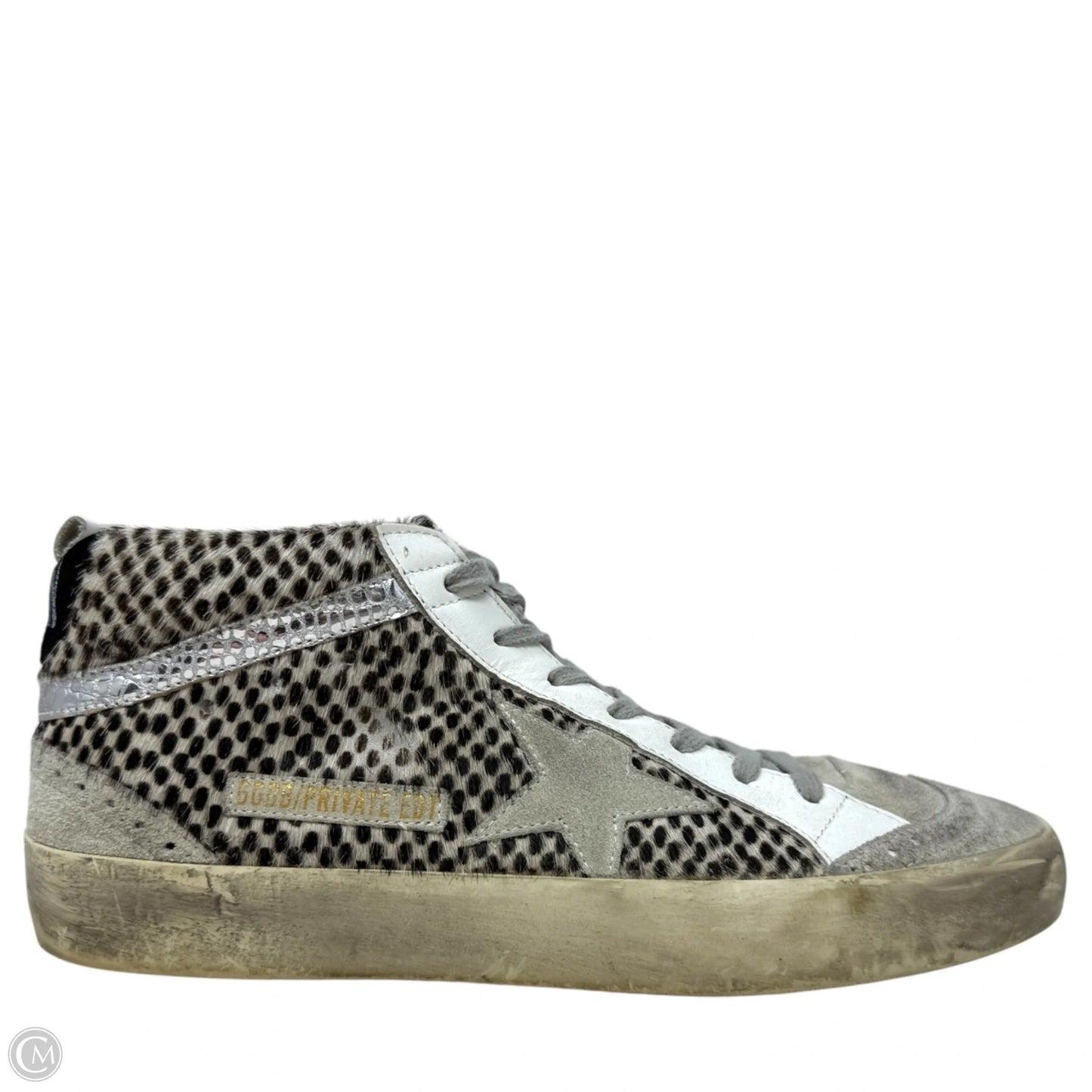 Mid Star Animal Print Leather Sneakers Luxury Designer By Golden Goose In Brown & Cream, Size: 10 (40)