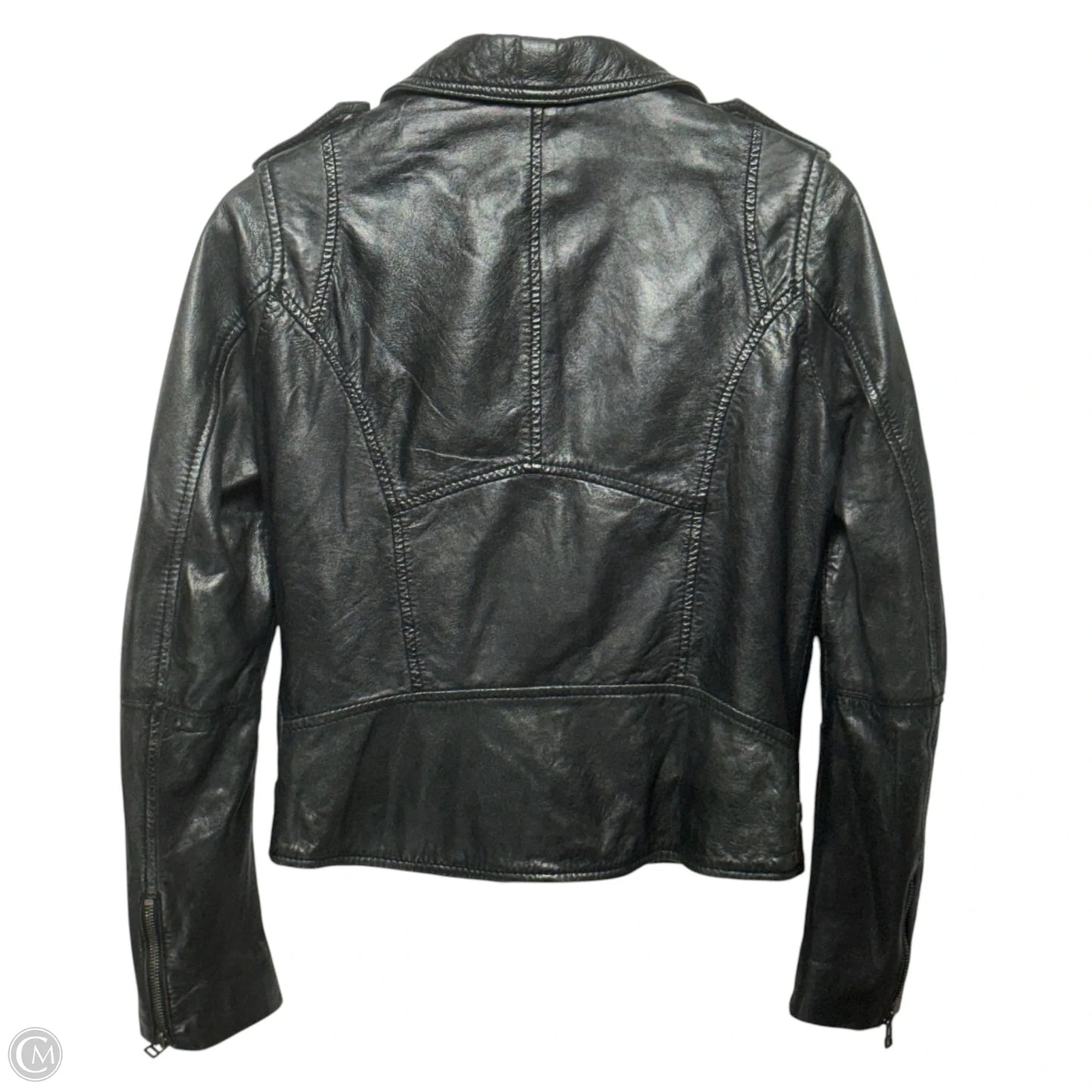 Sheep Leather Biker Jacket By Stradivarius In Black, Size: S