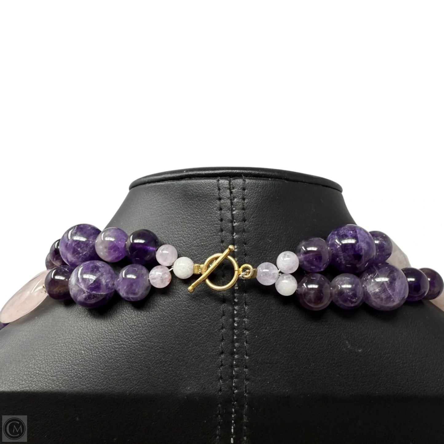 Layered Amethyst & Rose Quartz Beaded Necklace with Sterling Silver Clasp
