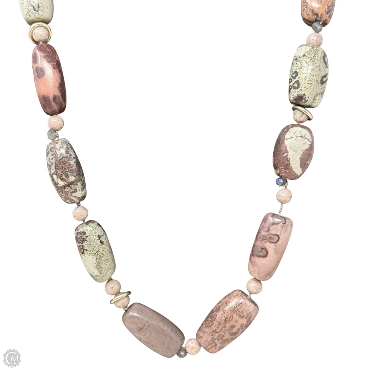 Porcelain Jasper Beaded Long Necklace With Sterling Silver Clasp
