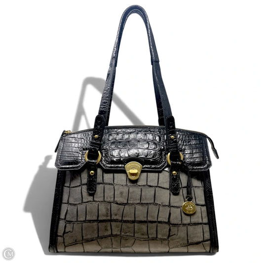 Croc Embossed Leather Shoulder Bag Designer By Brahmin, Size: Large