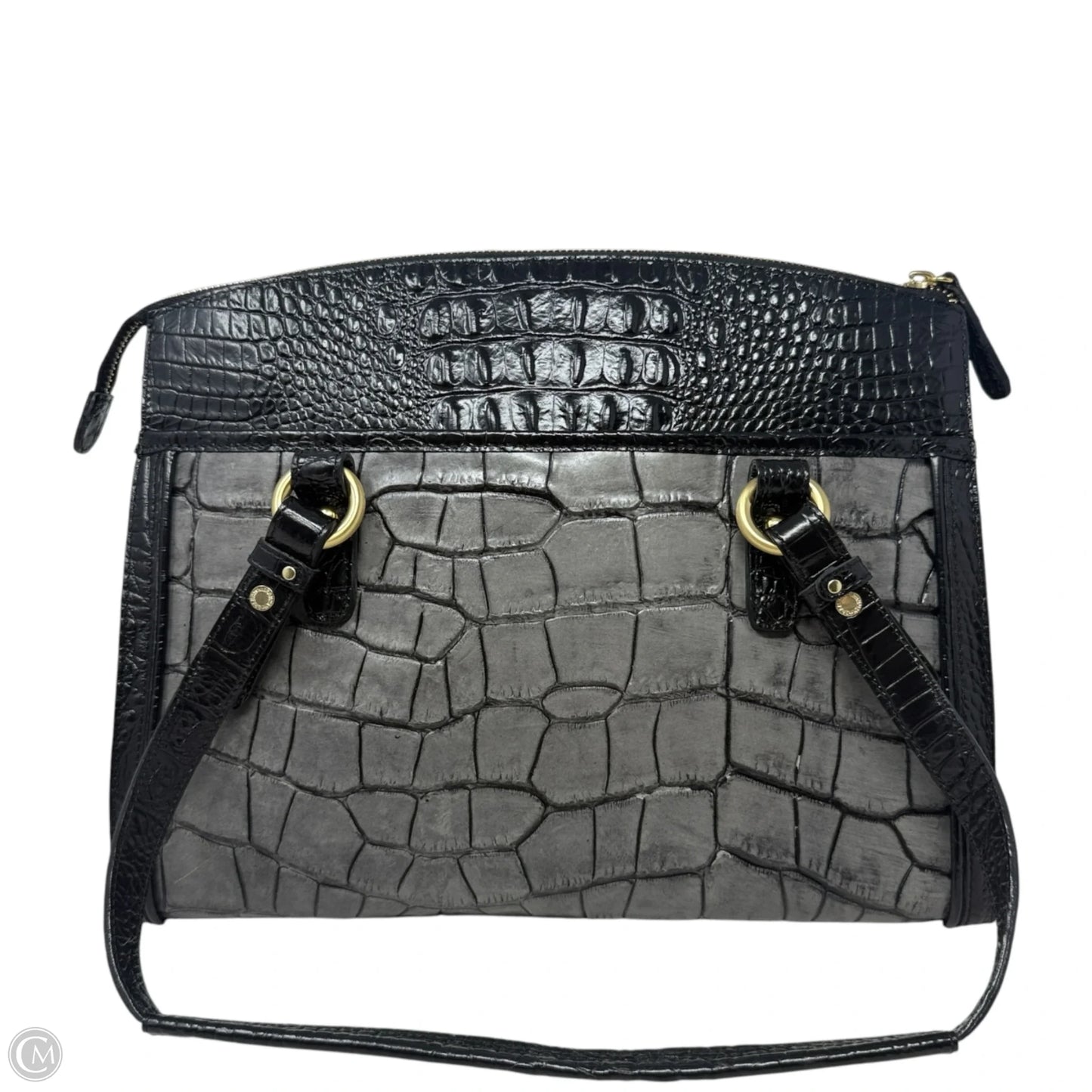 Croc Embossed Leather Shoulder Bag Designer By Brahmin, Size: Large
