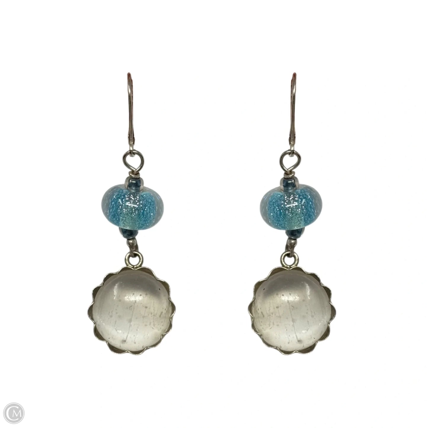 Clear Stone & Blue Bead Sterling Silver Dangle Earrings