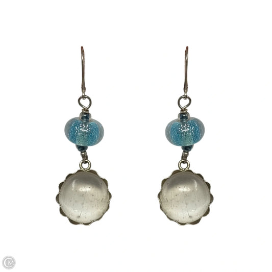 Clear Stone & Blue Bead Sterling Silver Dangle Earrings