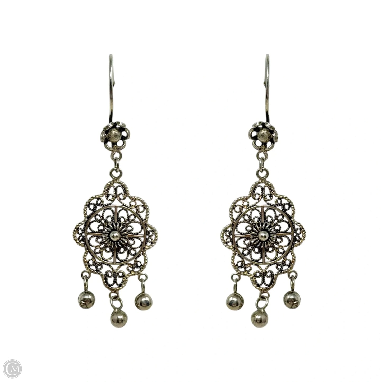 Open Work Sterling Silver Chandelier Dangle Earrings
