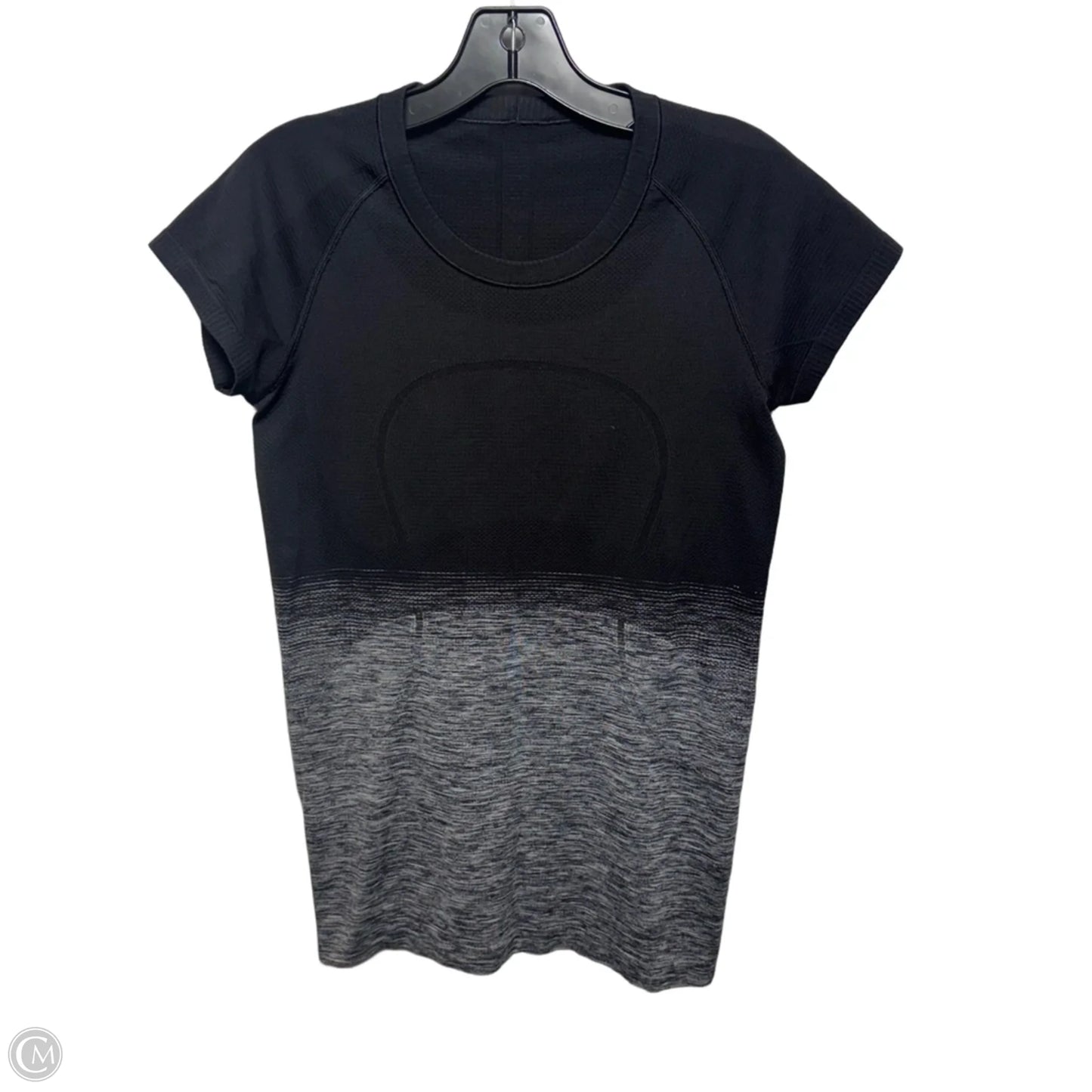 Athletic Top Short Sleeve By Lululemon In Black & Grey, Size: 8